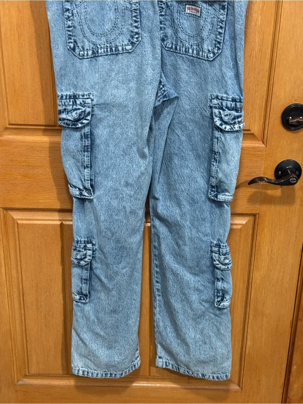 True Religion men’s S Light Blue Denim Overalls W 20” In seam 33”